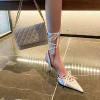 2024 Satin Solid Color High Heel Sandals Sexy Strap 7cm Slim Heel Sandals Bow Pointed Fashion Birthday Party Women's Shoes 34-39