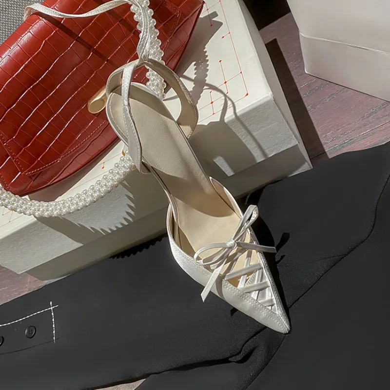 kf-Sf6304b86374e4e588aae0783567b5167n-2024-Satin-Solid-Color-High-Heel-Sandals-Sexy-Strap-7cm-Slim-Heel-Sandals-Bow-Pointed-Fashion
